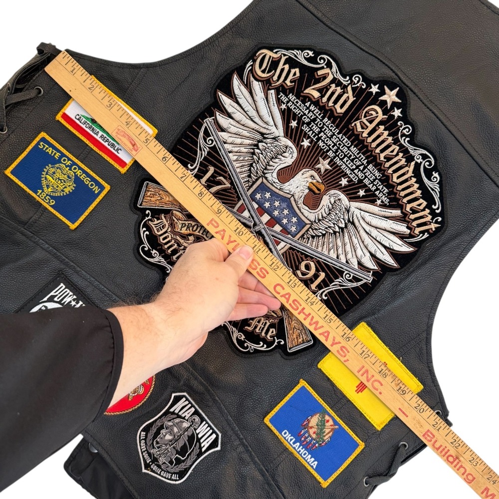 Harley Davidson Men Black Leather Biker Vest Extenders Patches Motorcycle Large - Picture 11 of 14